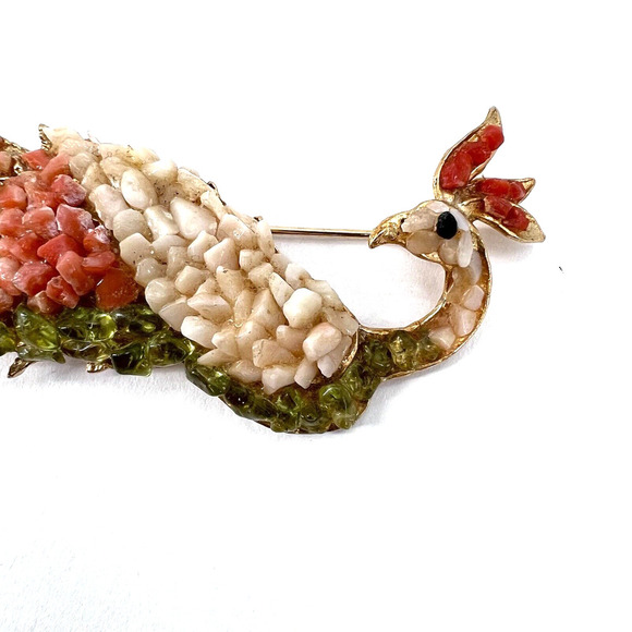 Vintage Estate Find Unique Gold Tone Metal & Stone Peacock Bird Brooch Pin - Picture 2 of 5